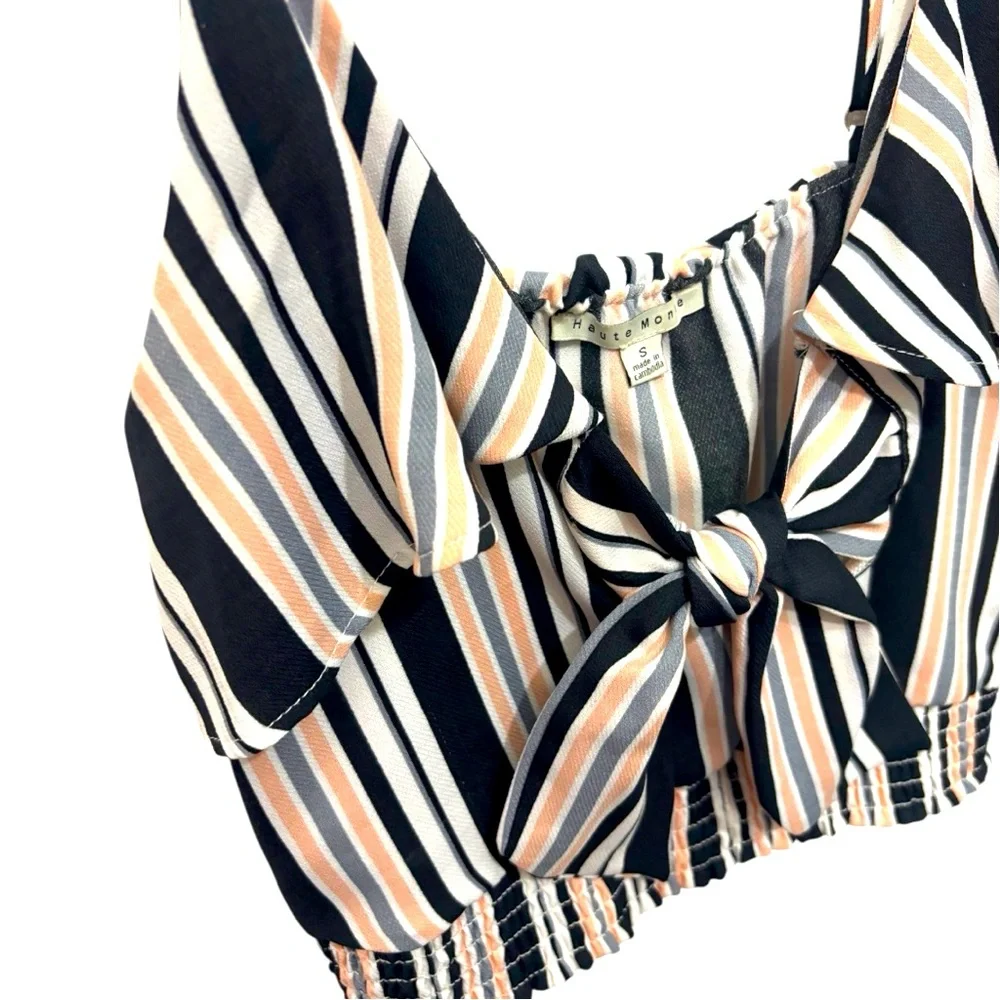 Haute Monde Striped Tie Front Crop Top Size Small Festival Summer Vacation - Picture 2 of 7